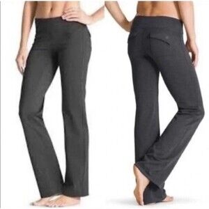 Athleta Women's Grey Heathered Wide Leg Yoga Pants, Size L, Rear Flap Pockets